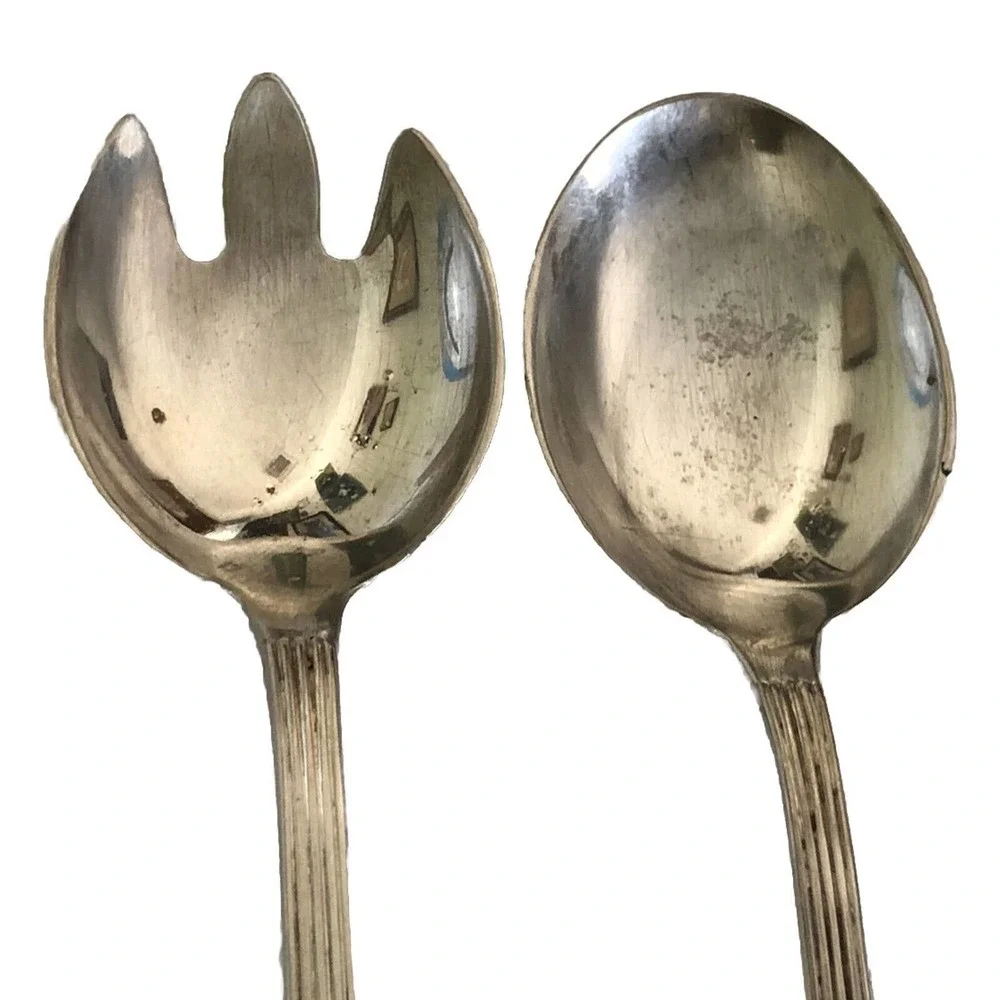 Salad Server Set Cutlery Fork Spoon Italian Silver Plated MCM Hostess